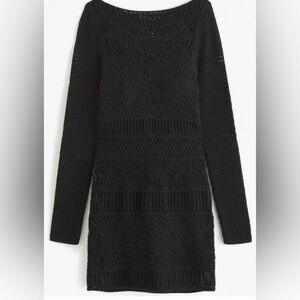 Abercrombie Long-Sleeve Crochet-Style Mini
Dress in Black - NWT